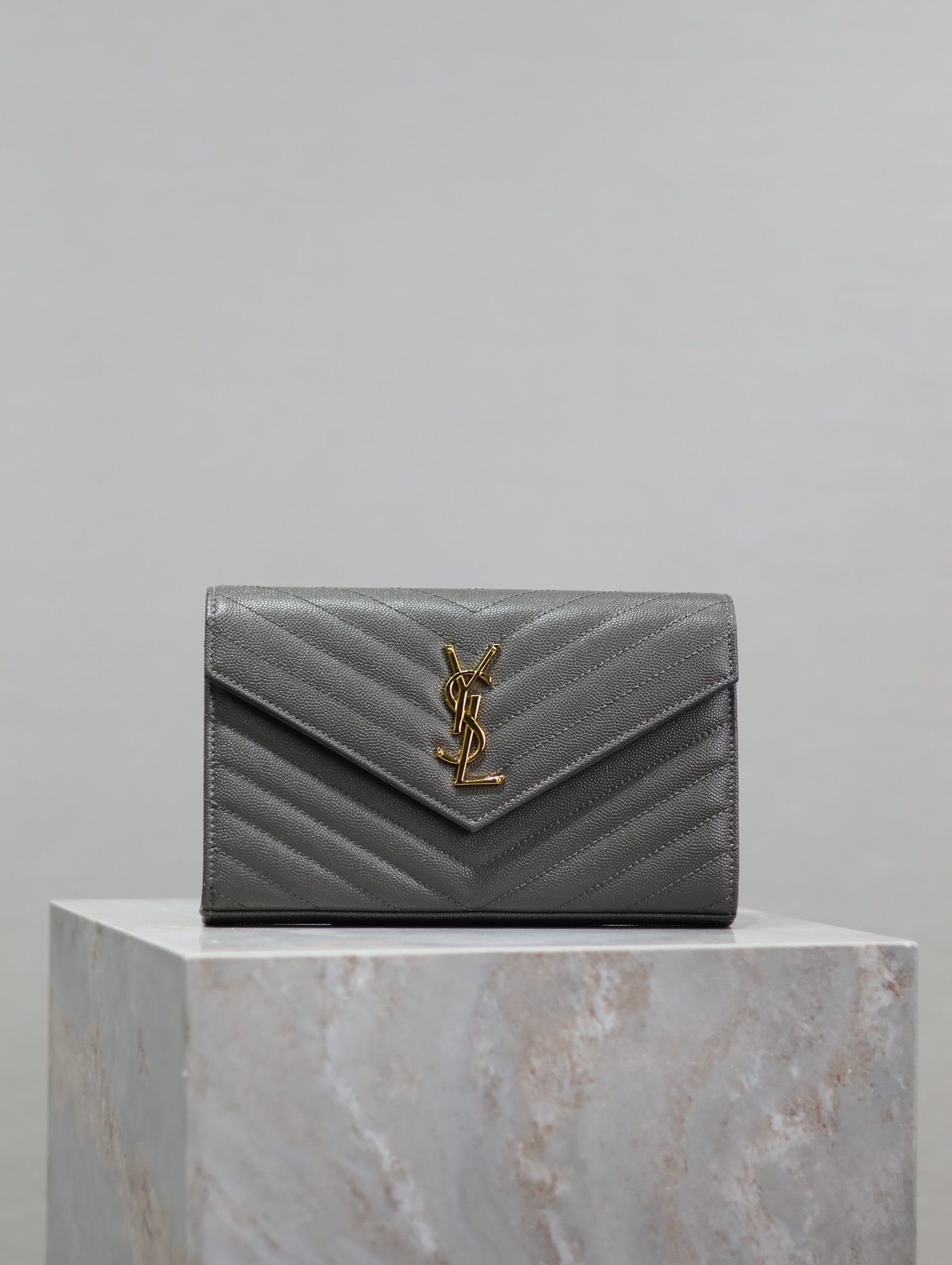 Ysl MONOGRAM Envelope Bag 377828 Grey Gold Buckle Caviar